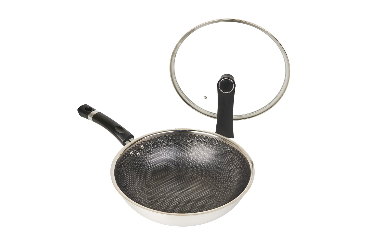 CF30C-CJ538 Steel Wok cum vitreo Lid, Etching non-stick coating, Scratch repugnant, familia