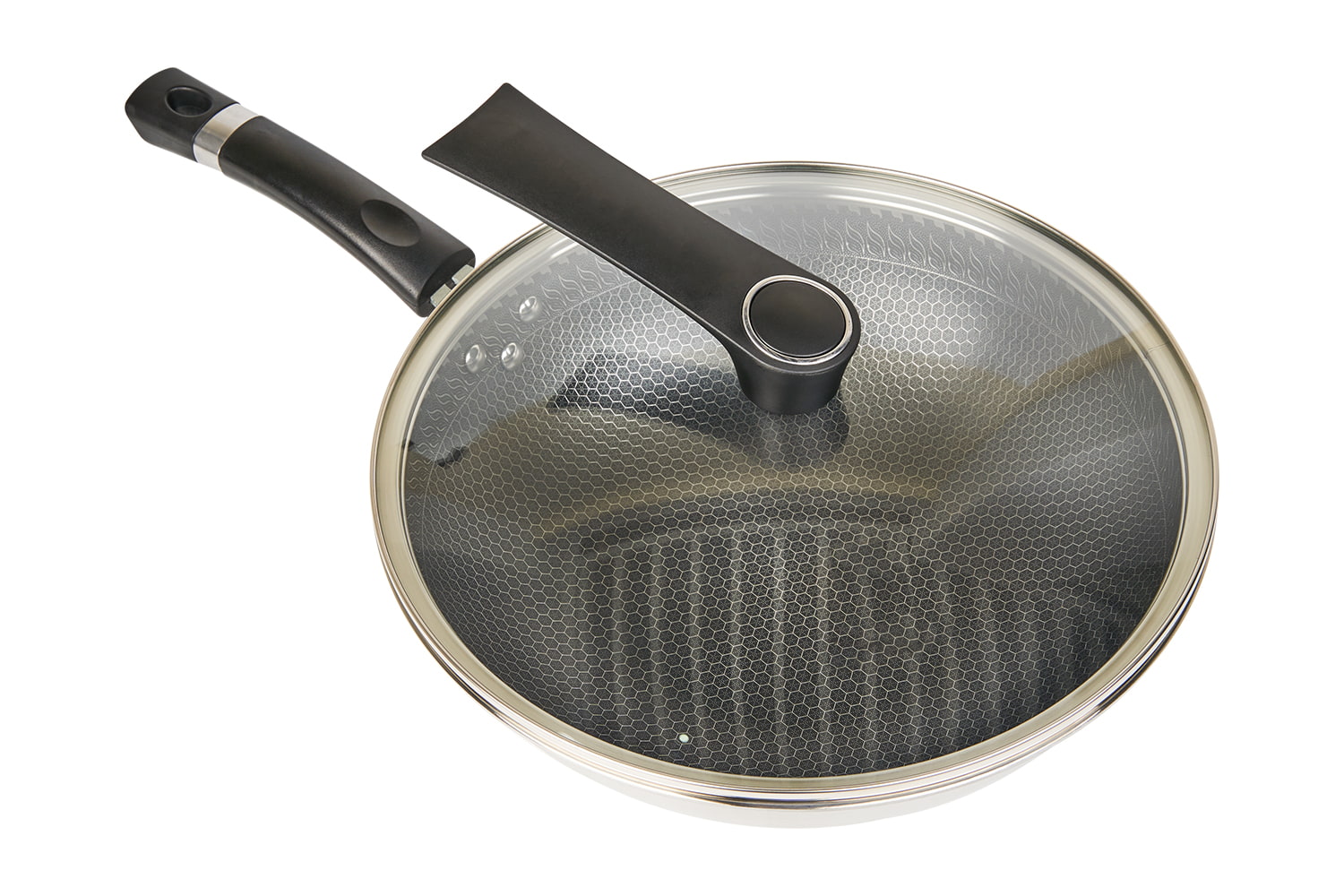 CF30C-CJ538 Steel Wok cum vitreo Lid, Etching non-stick coating, Scratch repugnant, familia