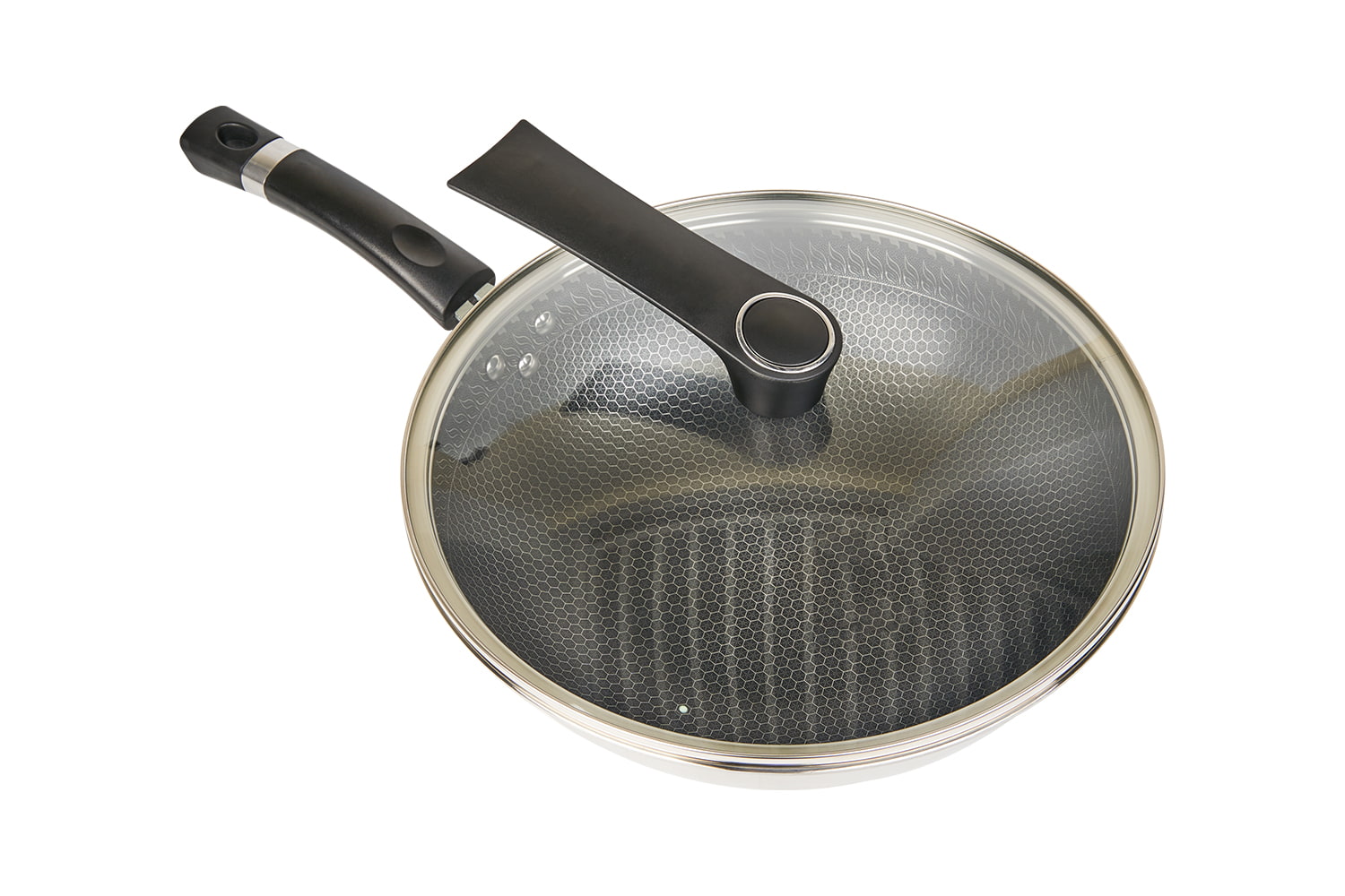 CF34C-CJ598 Steel Wok with Vitre Lid, Etching Non Stick coating, Scalpe repugnant, familia